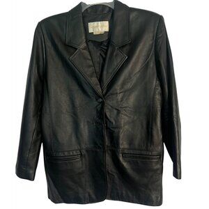 Margaret Godfrey Womens Black Leather Blazer Jacket 12P